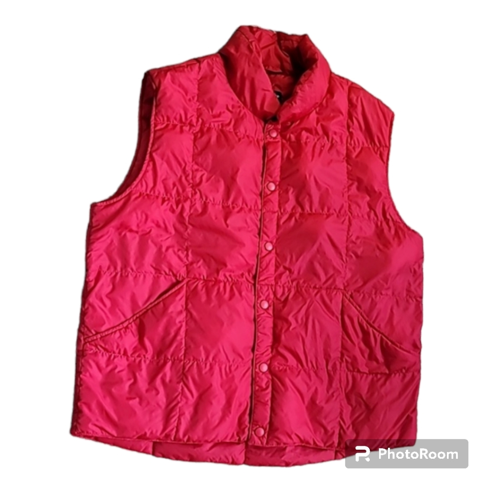 Lands End vest red down-filled Lg 42-44 mens snap closure cabincore versatile